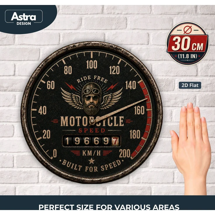 AstraDesign Blechschild Rund 30cm - Motorcycle Speed Motorrad Tacho Biker Retro Deko – Metall – Mehrfarbig – RD0003 – Bild 2