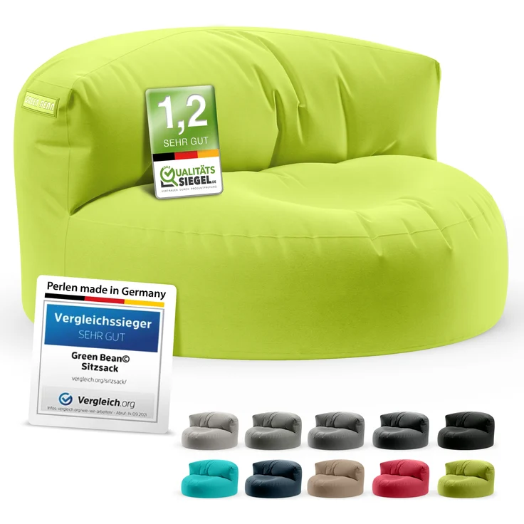 Green Bean® Sitzsack Sofa mit Füllmaterial - Lounge im Sitzsack-Design 90x50cm mit ergonomischer Rückenlehne & waschbarem Bezug - Indoor und Outdoor geeignet in Hellgrün – Bild 8