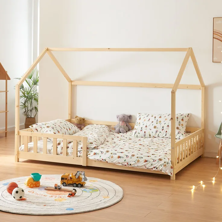Hausbett Hesel, Kinderbett und Lattenrost, Holzoptik, 120x200 cm