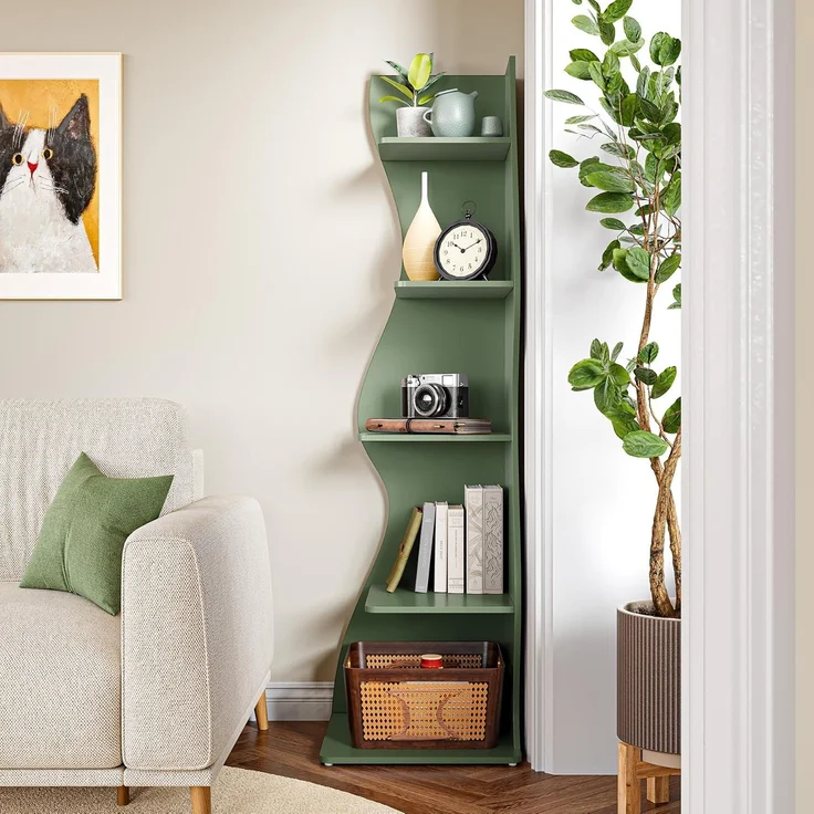 LITTLE TREE Kleines Eckregal, modernes 5-stöckiges Wandeck-Bücherregal, stilvolles Bücherregal, Aufbewahrungsregal für kleinen Raum, Wohnzimmer, Schlafzimmer – Bild 7