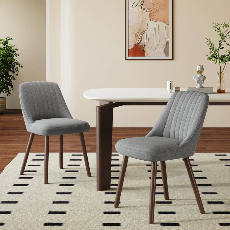 MALOL Esszimmerstühle 2er Set, Polsterstühl mit Rückenlehne, Küchen Stühle, Ergonomischer Essstuhl mit vertikaler Rillensteppung am Rücken, Moderne Esszimmer Stühle für Wohnzimmer Café, Grau