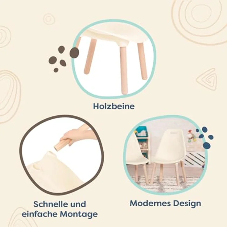 B. toys - Kid Century Modern: Stuhl-Set - Beige - Stühle für Kinder - 2 Stühle - Holzbeine - Möbel für Kinder - 3 Jahre + – Bild 4