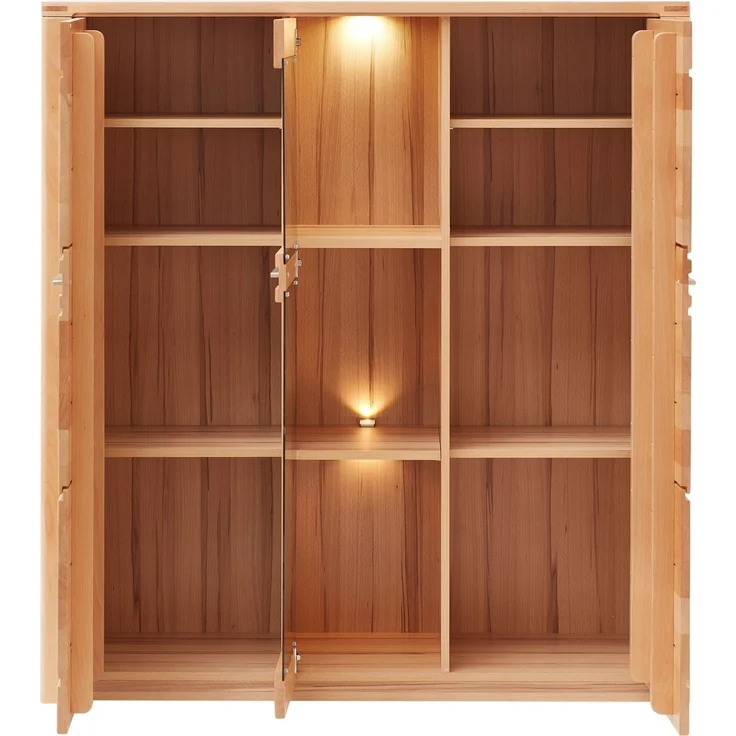 Highboard >Nature One< 3 Türen, mit LED, FSC, Kernbuche teilmassiv - 127x137x40cm (B/H/T) – Bild 2