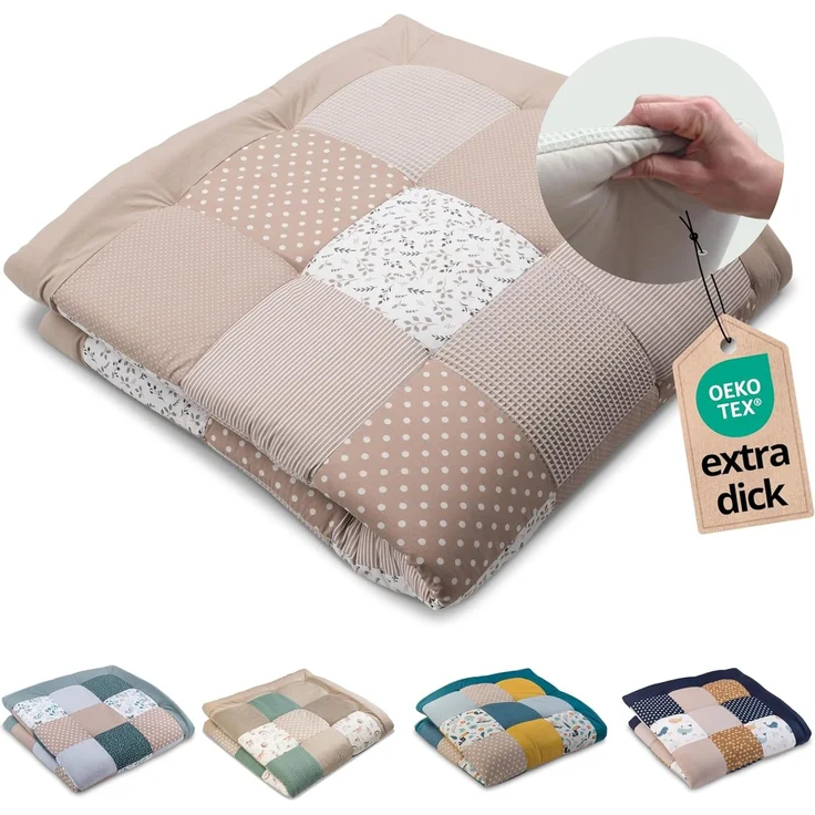 ULLENBOOM® Krabbeldecke für Baby 140x140 cm, Aus 100% OEKO-TEX Materialien, Made in EU, Dick & weich gepolstert, Sandblume - ideal als Babydecke & Spieldecke Baby