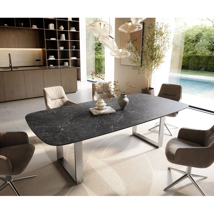 Esstisch Edge Boot 240x120 cm Keramik Laminam® Nero Greco Anthrazit Edelstahl Schmal – Bild 1
