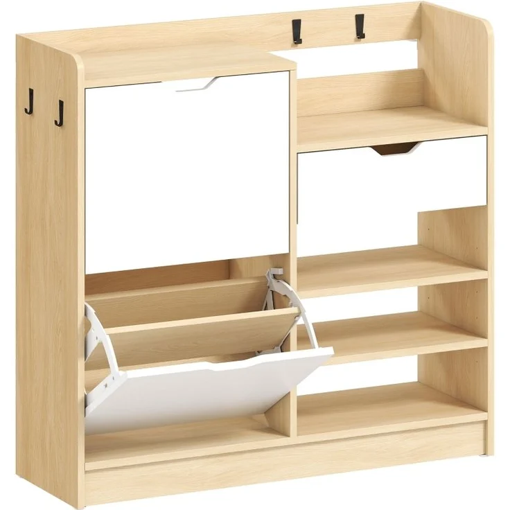 Schuhschrank Mit Umklappbaren Schubladen & Haken - Schuhkipper Modern Mit Holzoptik Und Kippschutz, Bis EU 45 – Bild 6