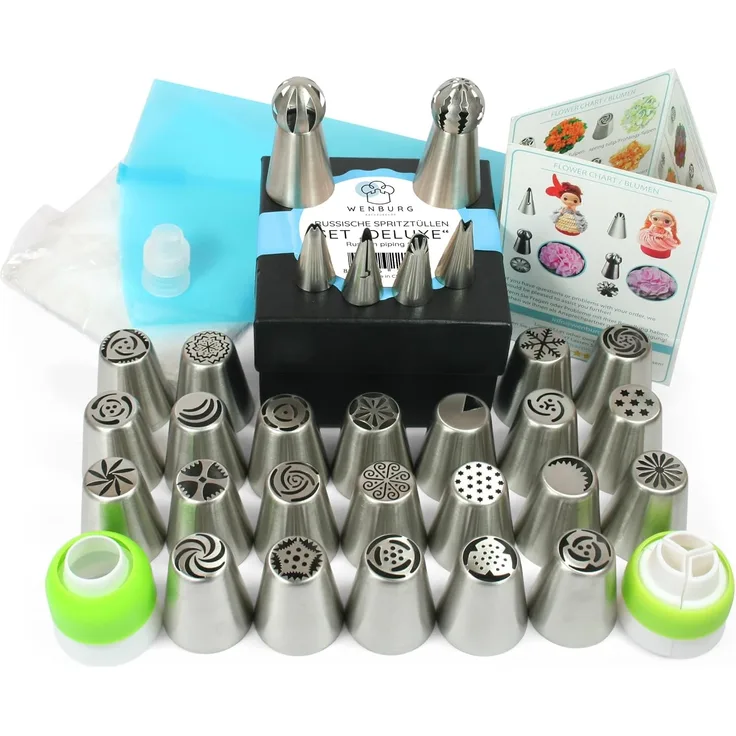 Wenburg Spritztüllen 29er-Set Basic Spritztüllen mit E-Book, Edelstahl, (29-tlg), kreativ dekorieren Muffin Cupcake Kuchen Torten rostfreies Edelstahl