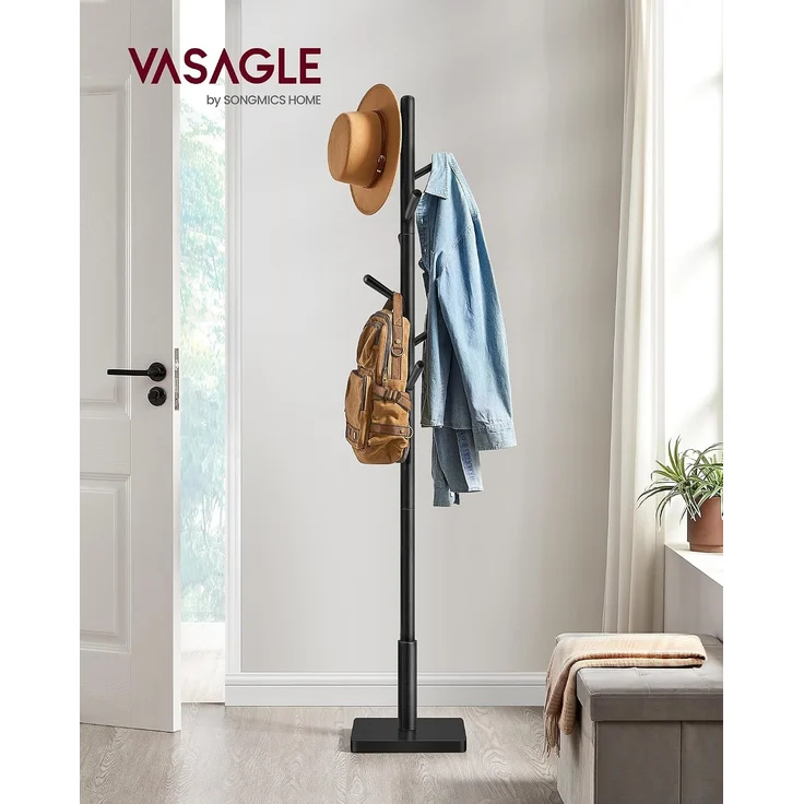 Vasagle Garderobenständer mit 8 Haken, Holz Tintenschwarz, 30 x 30 x 175 cm – Bild 2