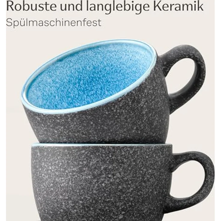 Cosumy Cappuccinotasse Espressotassen mit Untertassen 4er Set - 90 ml Keramik bunt, 8-tlg, Keramik, Warm – Bild 6