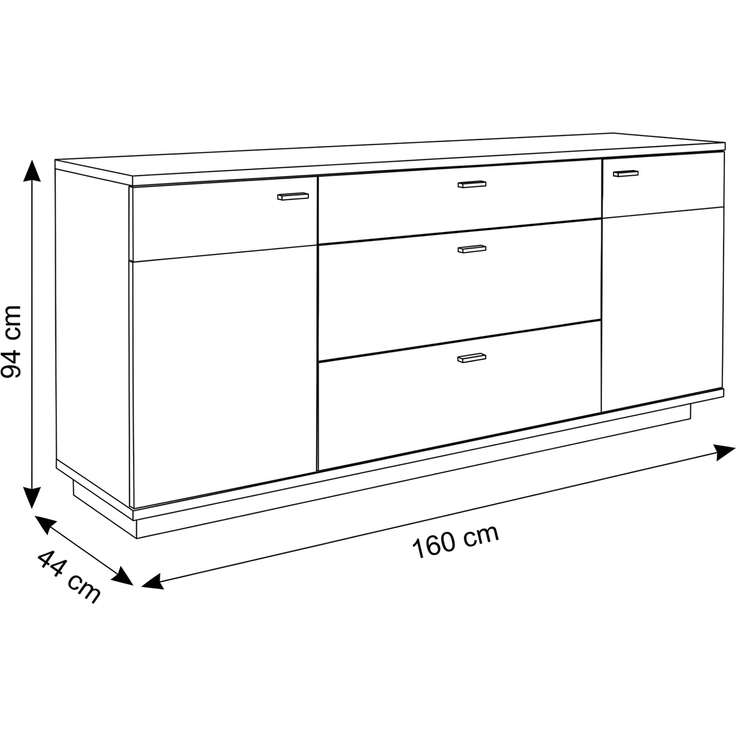 Wohn Schick MAGON Sideboard,Front/Korpus: Royal grau,2 Türen, 3 Schubkästen - H 94 cm x T 44 cm x B 160 cm – Bild 2