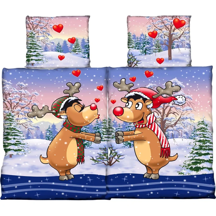 Einzelne Zwei Personen Fleece-Bettwäsche 135x200 cm mit Rentiermotiv Weihnachtsbettwäsche – Bild 1