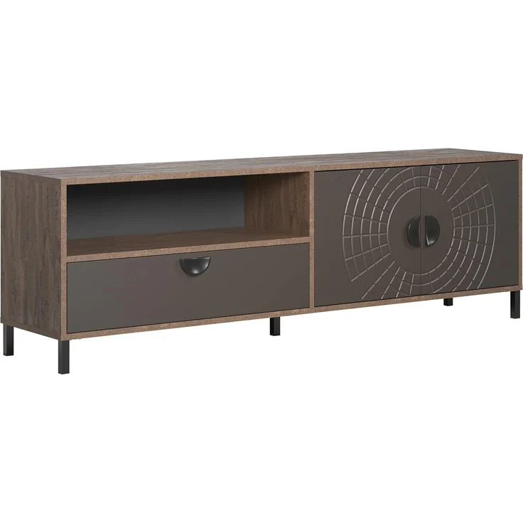 trendteam smart living - Fusion - TV-Schrank - Rostoptik/Perlbronze - TV-Unterteil mit 2 Türen, 2 Einlegeboden, 1 Schublade und 1 offenem Fach - (BxHxT) 183 x 55 x 40 cm - für TV 65-75 Zoll