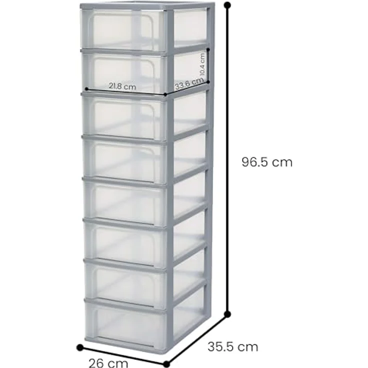 Iris Ohyama, Kunststoff Schubladenbox mit 8 flachen Schubladen, Grau, Easy-Pull-System, A4, A5 & A6 Format, Schreibtisch Organizer für Büro, Schule, Schreibwaren, BPA-frei, Schubladenschrank, OCH-2008 – Bild 3