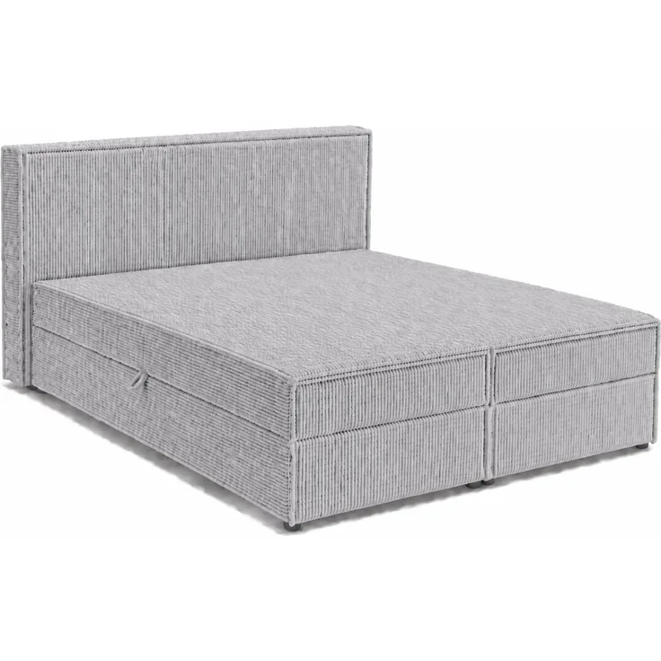KRISAN MÖBEL Kontinentallbett ASTI Stoff POSO-Cord in Hellgrau 120 × 200 x 106 cm Bett mit Bettkasten und Topper inklusiv Grau