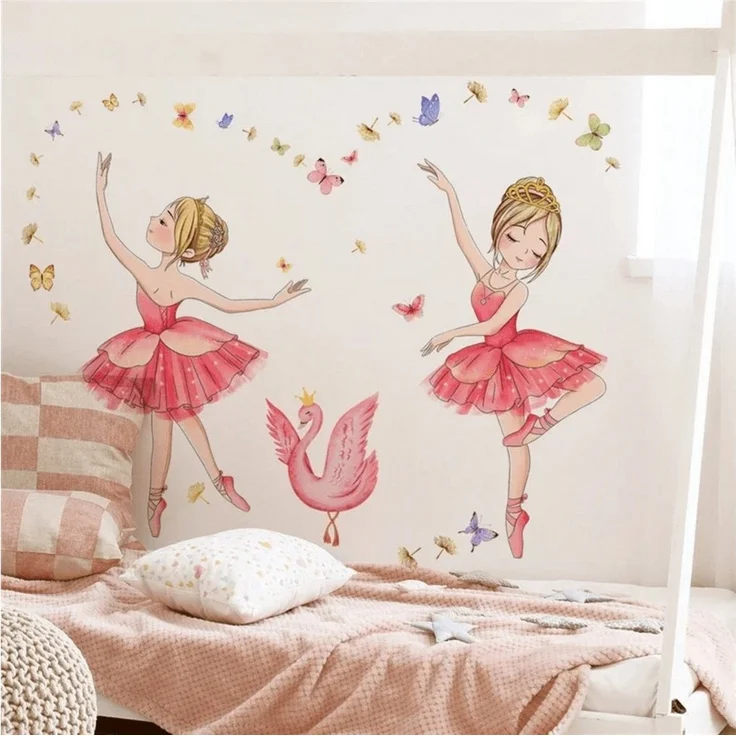 Montegoni Wandtattoo Kinder Wandsticker (selbstklebend Prinzessin, Schwan, Blumen, und Schmetterlinge Wandaufkleber, Deko Kindergarten Heimdekoration), Wandtattoo für Mädchenzimmer – Bild 2