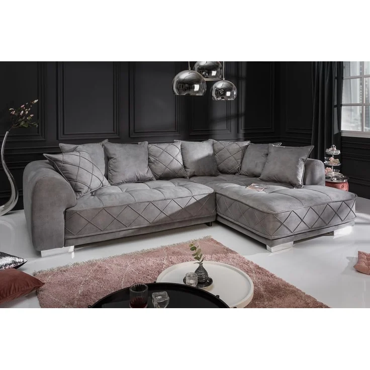 riess-ambiente Ecksofa DECADENCIA 320cm silbergrau · XXL Couch aus Samt inkl. 8 Kissen, Einzelartikel 1 Teile, Big-Sofa in L-Form · Ottomane beidseitig montierbar · Modern Design – Bild 2