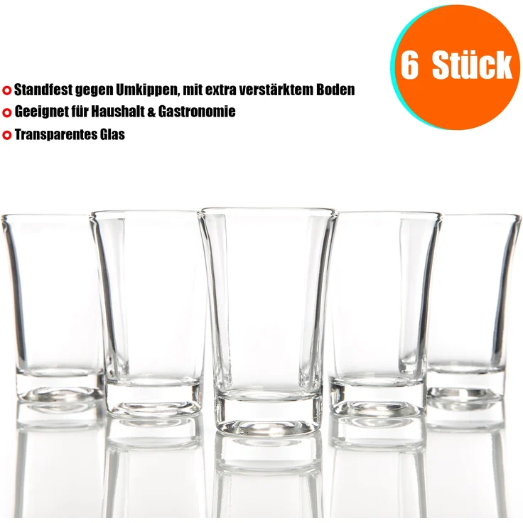 BigDean 6er Set Schnapsgläser 4cl - Shotgläser aus Glas - Spülmaschinenfest - Shot Gläser für Wodka, Ouzo, Sambuca, Tequila, etc. - Pinnchen, Stamperl, Schnapsbecher – Bild 3