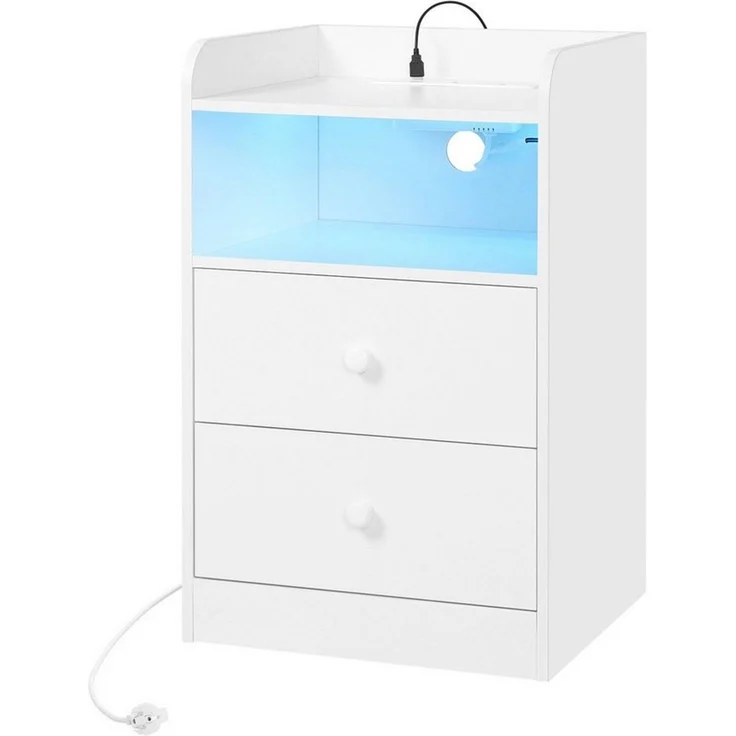 Woltu Nachttisch (1-St), Ladefunktion LED-Licht, 2 Steckdosen 2 USB – Bild 1