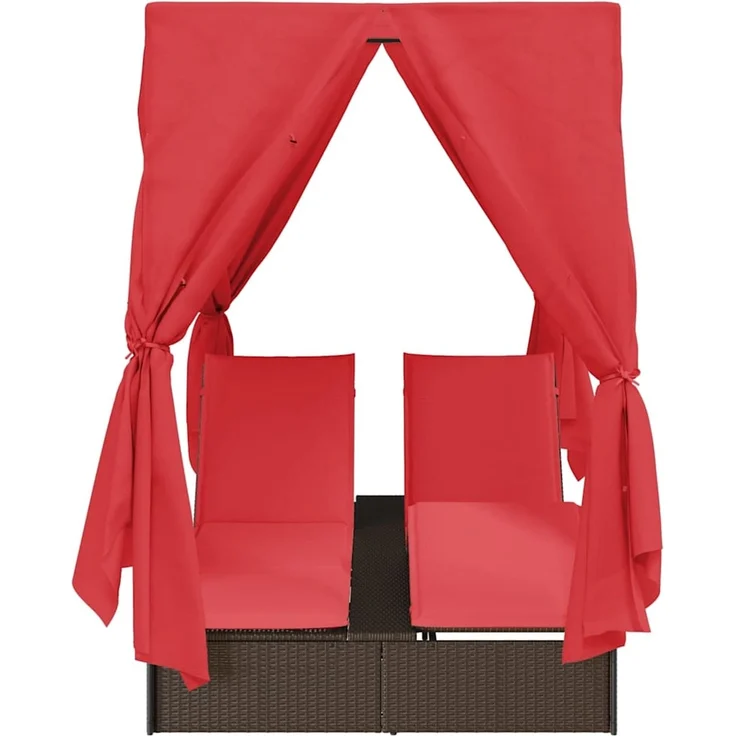 vidaXL Doppelte Sonnenliege Rot Poly-Rattan 3376133 – Bild 5