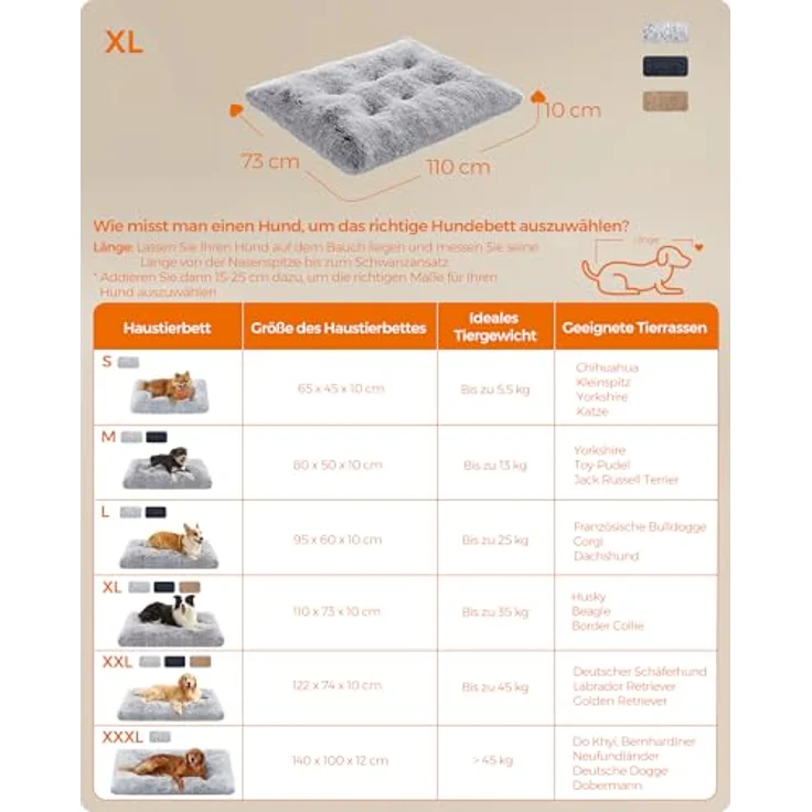 Feandrea Hundebett, Hundekissen, Flauschige Hundematte, Langer Plüsch, 110x73 cm, weiche Polsterung, waschbar, multifunktional, Ombré-Grau PGW203G01 – Bild 6