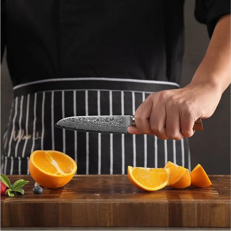 Wakoli Santokumesser EDIB Pro Damast Santoku Messer I Küchenmesser Kochmesser I 11cm Klinge, 67 Lagen Damaststahl, VG-10 Stahlkern – Bild 3