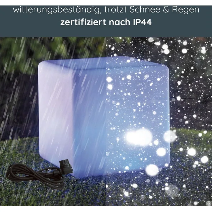 MeLiTec LED Gartenleuchte, LED wechselbar, RGBW, einstellbar, mit Farbwechsel-Funktion, Würfel mit Farbwechsel, Lampe RGB, eckig, beleuchteter Tisch