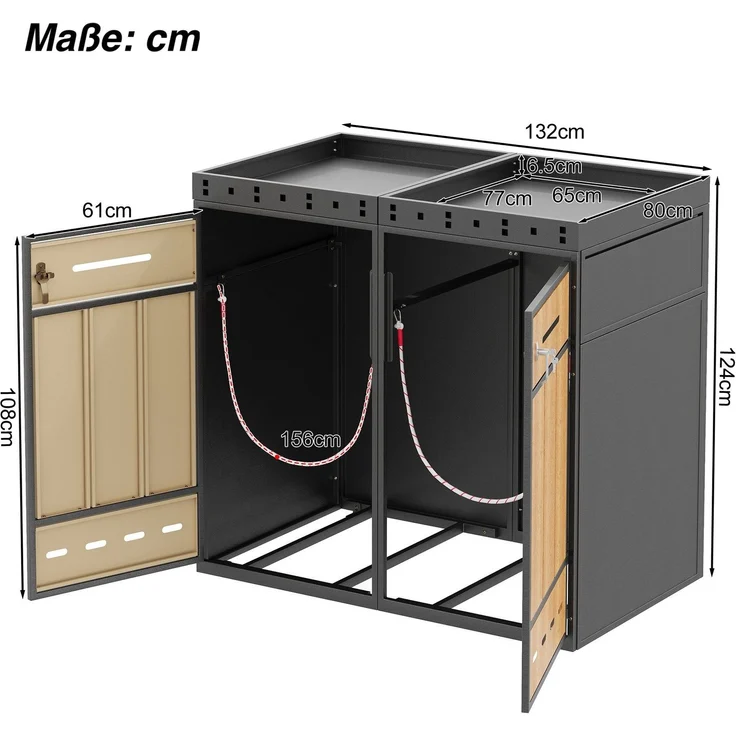 Mülltonnenbox, Mülltonnenunterstand mit Hochbeet, 120L 240L, wetterfest, Container, Abfallbehälter, Tonnenhaus, Gartenbox, abschließbare Müllbox (2 Tonnen) – Bild 5