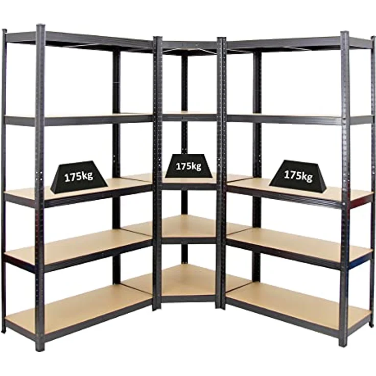 PROREGAL Mega Deal Eckregal Ragnar 1x: 180 x 70 x 40 cm | 2X: 180 x 90 x 40 cm Schwarz Fachlast 175kg, Kellerregal, Steckregal, Garagenregal, Lagerregal – Bild 2