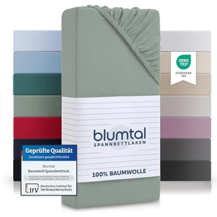 Blumtal® Basics Jersey (2er-Set) Spannbettlaken 200x200 cm -Oeko-TEX Zertifiziert, 100% Baumwolle Bettlaken, bis 20cm Matratzenhöhe, Summer Green - Grün