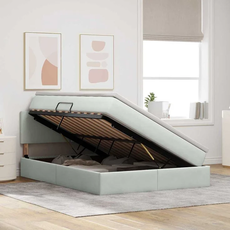 vidaXL Aufbewahrungsbett mit Kopfteil Hellgrau 140 x 190 cm Samt 3370695 – Bild 4