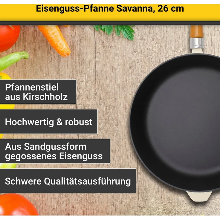 Krüger Bratpfanne Einsenguss Pfanne SAVANNA, Gusseisen (1-tlg), für Induktions-Kochfelder geeignet – Bild 3