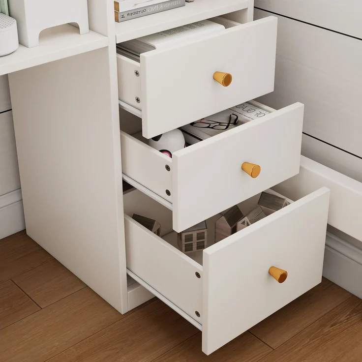 Hochbett Einzelbett mit Holzlattenrost, USB/Type-C Ladebereich, L-förmigem Schreibtisch, Regalen und Schubladen,ohne Matratze – Bild 5