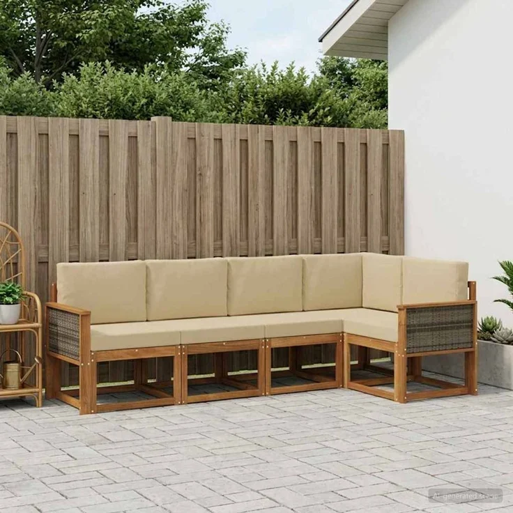vidaXL Outdoor-Sofagarnitur 5 stk. 5-Sitzer Natur und Beige 3385209 – Bild 1