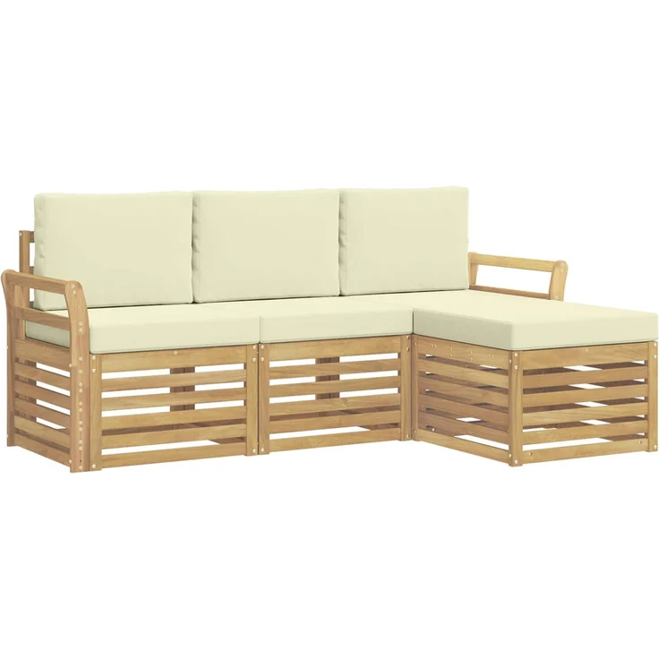 vidaXL Outdoor-Sofagarnitur 4 stk. 4-Sitzer Weiß und Creme Polyester 3391635 – Bild 2