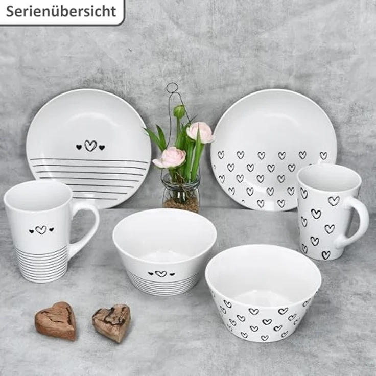 MamboCat Frühstücksteller MamboCat 6er Set Cupid Kuchenteller Ø18,5cm Herz Streifen schwarz-weiß – Bild 5