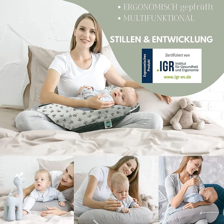 sei Design XXL Stillkissen 190x30 Schwangerschaftskissen Seitenschläferkissen Komfortkissen Erwachsene Baby Kissen mit Bezug 100% Baumwolle – Bild 3