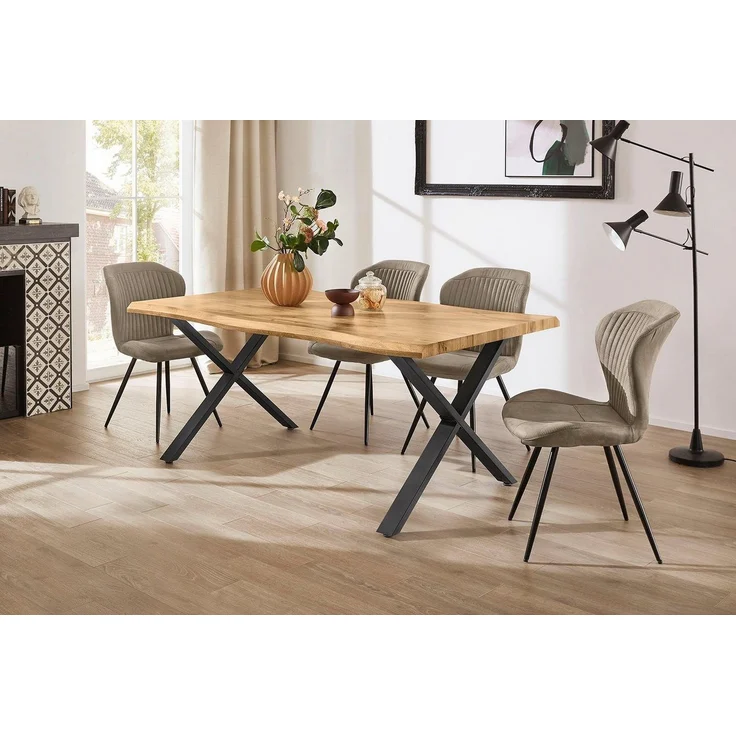 Jockenhöfer Gruppe Esstisch Marita, 180x100 cm geschwungene Baumkantenoptik und schwarzes Untergestell – Bild 3