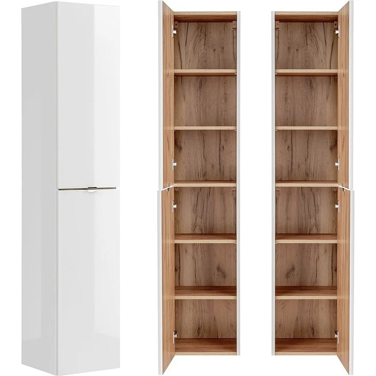 Badezimmermöbel Set mit 80cm Keramik-Waschtisch TOSKANA-56 Hochglanz weiß BxHxT ca. 135/190/46cm – Bild 2