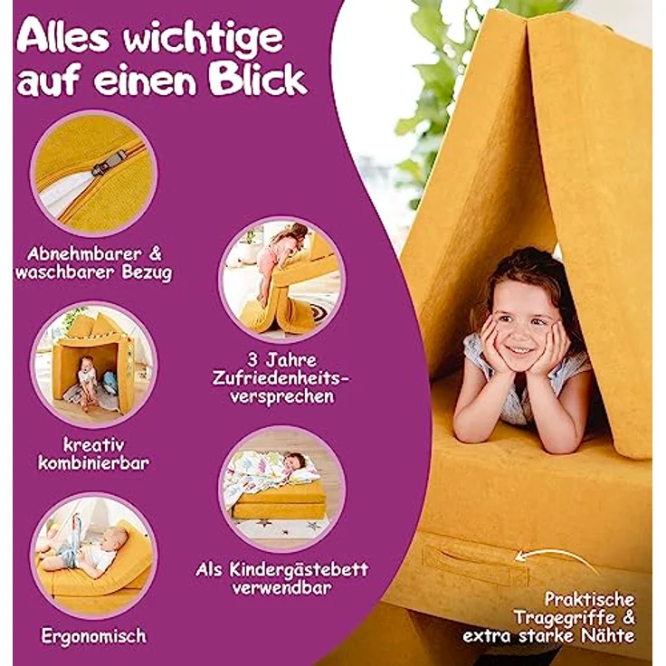Linodino Kindersofa Spielsofa I aus Schaumstoff Bausteine I Spielcouch für Kinder, Wasserfeste Unterbezüge, Waschbare Chenille Bezüge 30° – Bild 7