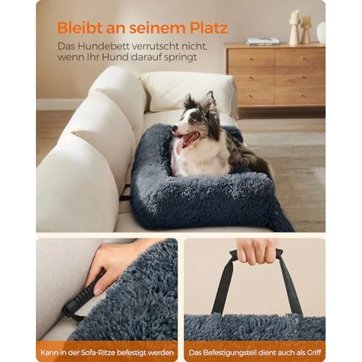 Feandrea FluffyHug Hundebett Plüsch, Größe XL, für mittelgroße und große Hunde, dunkelgrau, 110 x 95 x 18 cm – Bild 6