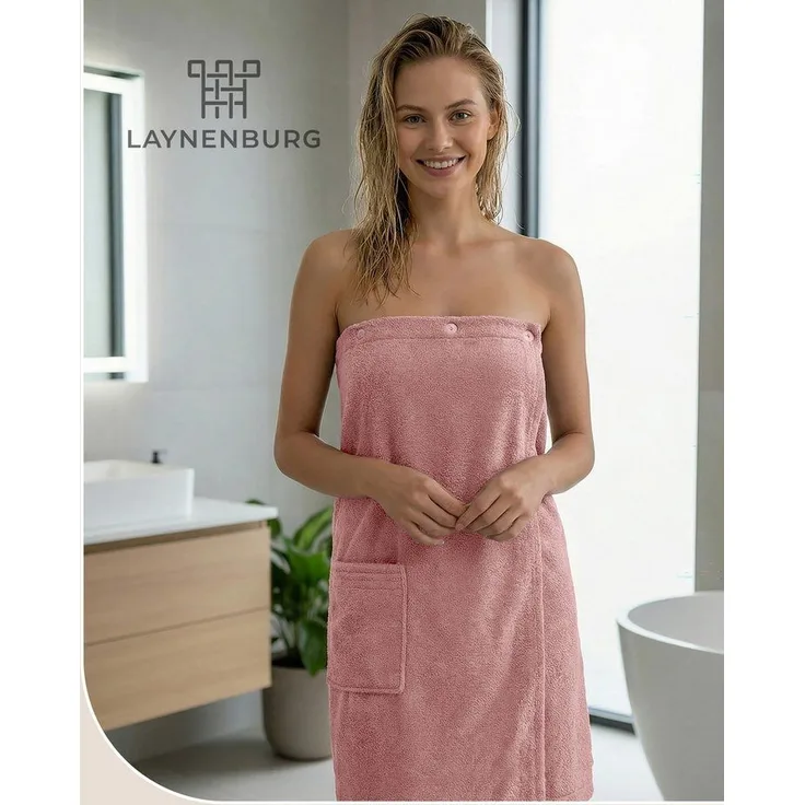 Laynenburg Saunatuch Saunakilt Damen aus Baumwolle Frottee - Saunatuch mit Knopfverschluss, pflegeleichtes Saunazubehör mit Knopfverschluss & Gummizug