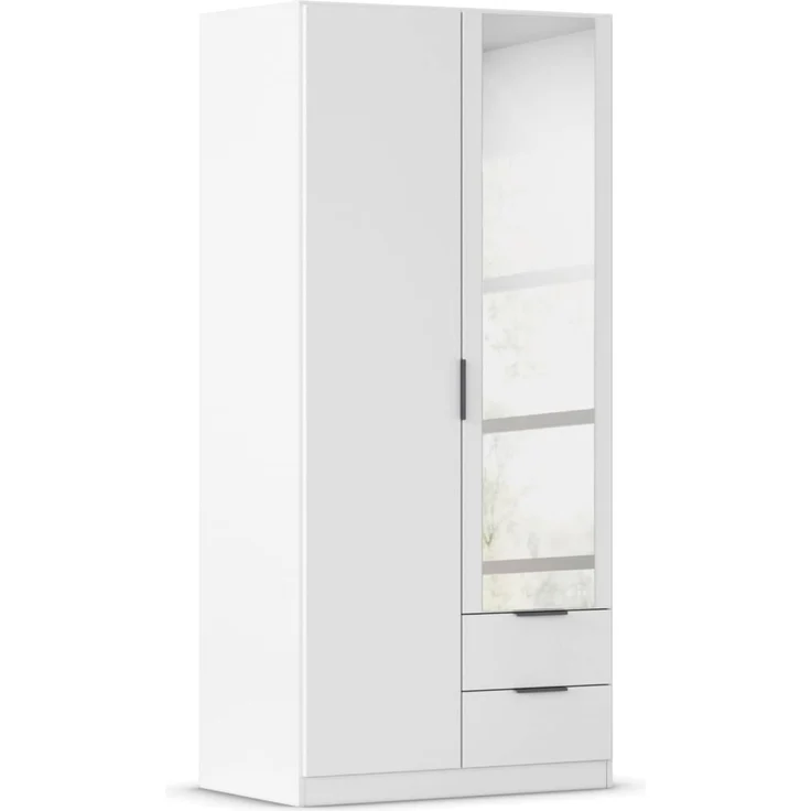 Rauch Möbel Lagoa, Kleiderschrank, Garderobe für Schlafzimmer, Kinderzimmer, Jugendzimmer 2-türig mit Spiegel, 2 Schubladen, mit Zubehör Premium, Farbe Weiß, Breite 91 – Bild 1
