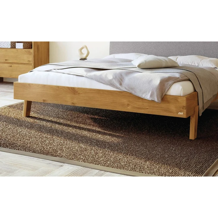 Hasena Massivholzbett Lorenzo Wildeiche mit Polsterkopfteil, Bezug Pace Light Grey 160x210 cm, Fußhöhe 20 cm – Trento – Bild 4