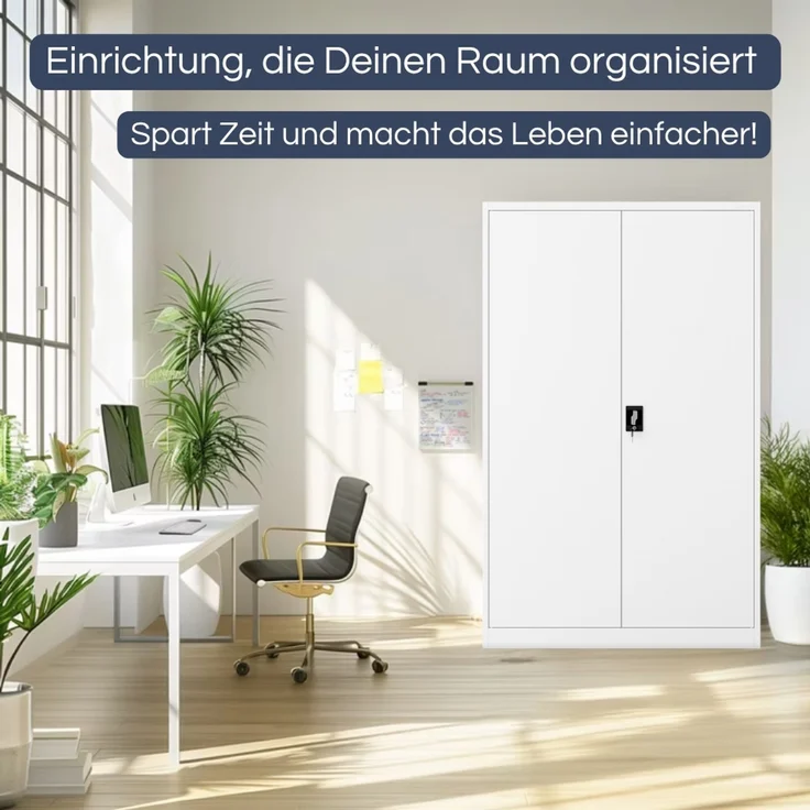 Aktenschrank abschließbar KADO - 5 Ebenen verstellbar, Flügeltüren | Metallschrank Werkstatt Mehrzweckschrank Büroschrank aus Stahl Werkzeugschrank, 185 x 115 x 60 cm Weiß – Bild 3