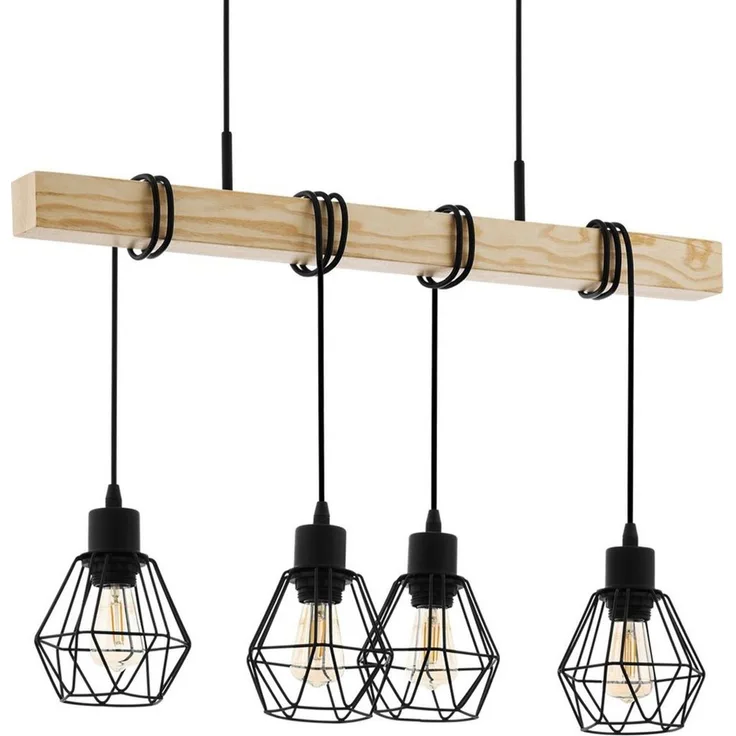 Eglo 43132 Pendelleuchte TOWNSHEND 5 Stahl schwarz, Holz braun E27 4X40W L:70cm B:20cm H:110cm dimmbar