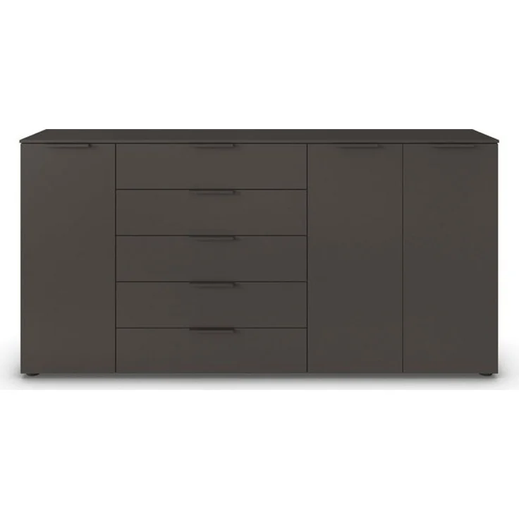 Rauch Möbel Flipp, Kombikommode, Kommode mit Stauraum für Wohnzimmer, Schlafzimmer, Flur, 4 Fachböden, Graphit, 3-türig, 5 Schubkästen, Griffe graphit, 199 x 100 x 42 cm – Bild 4