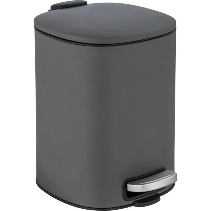 WENKO ALASSIO Kosmetikeimer 5 Liter, Grau, Edelstahl, mit Absenkautomatik