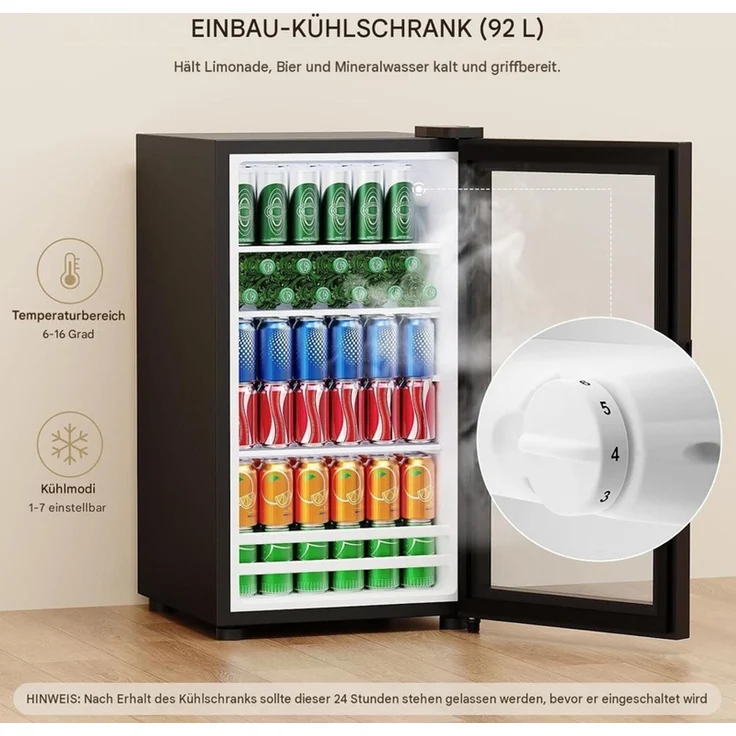 Snackschrank 100x43.5x83 cm mit 92L Kühlschrank, LED-Beleuchtung und Stauraum, Schwarz – Bild 5