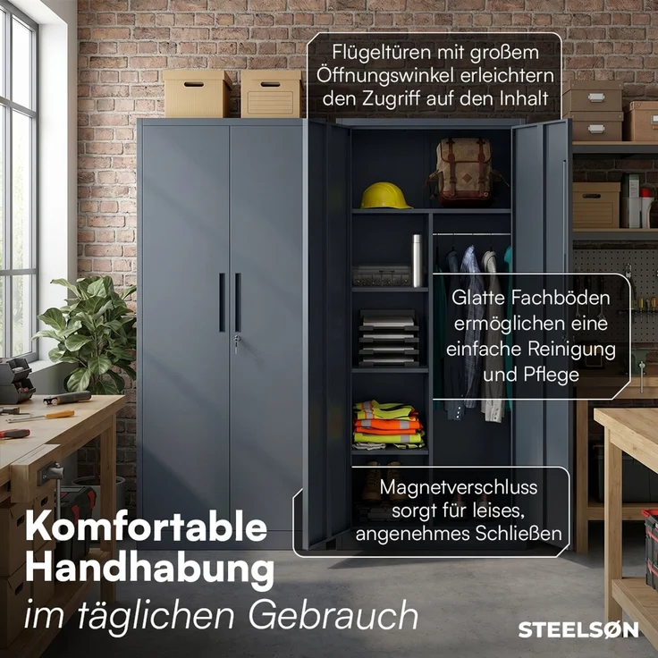 STEELSØN 'Regulus' Garderobenschrank mit 6 Fächern und Kleiderstange, Metall, anthrazit, 175x40x80 cm, abschließbar, inkl. Schloss – Bild 7