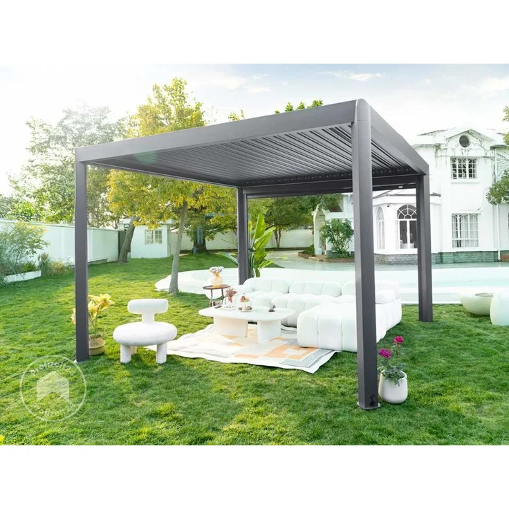 PRIMEYARD Pergola 3,5x3,5 m Aluminium Pfosten und Lamellendach aus Stahl - anthrazitfarbene Terrassenüberdachung – Bild 2